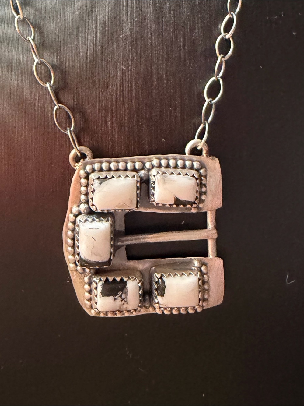 Sterling-Style White Buffalo Stone Buckle Pendant Necklace - Women Jewelry